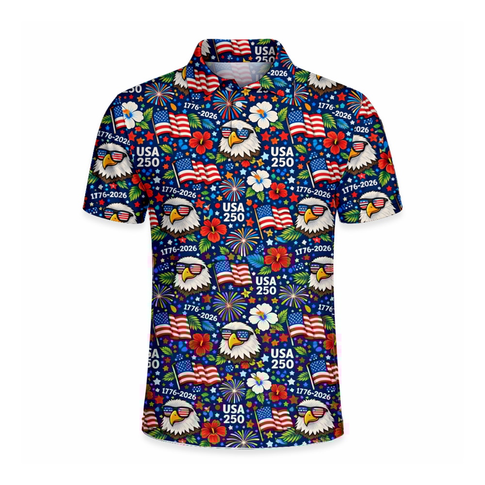 Men's USA 250th Patriotic Hawaiian Polo Shirt