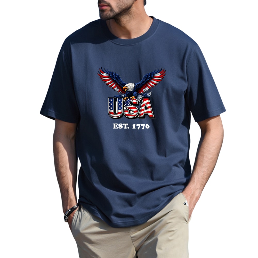 USA Est 1776 Patriotic Eagle Cotton T-Shirt