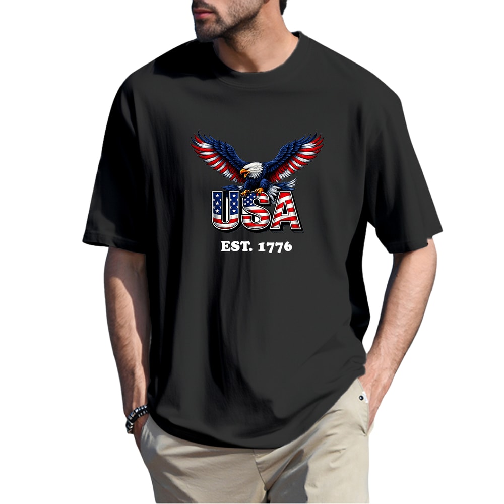 USA Est 1776 Patriotic Eagle Cotton T-Shirt