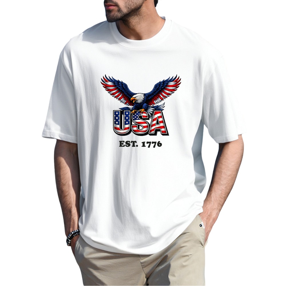 USA Est 1776 Patriotic Eagle Cotton T-Shirt