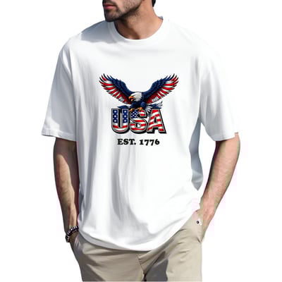 USA Est 1776 Patriotic Eagle Cotton T-Shirt